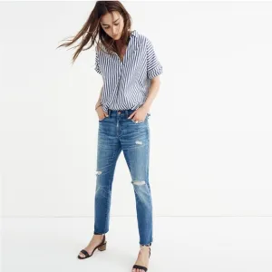 • Madewell • Women’s The Slim Boyjean: Raw-Hem Edition Blue Distressed 28