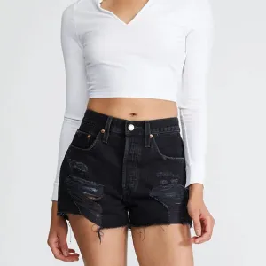 016 Levi's 501 Black Ripped Denim Shorts NWOT Size 29
