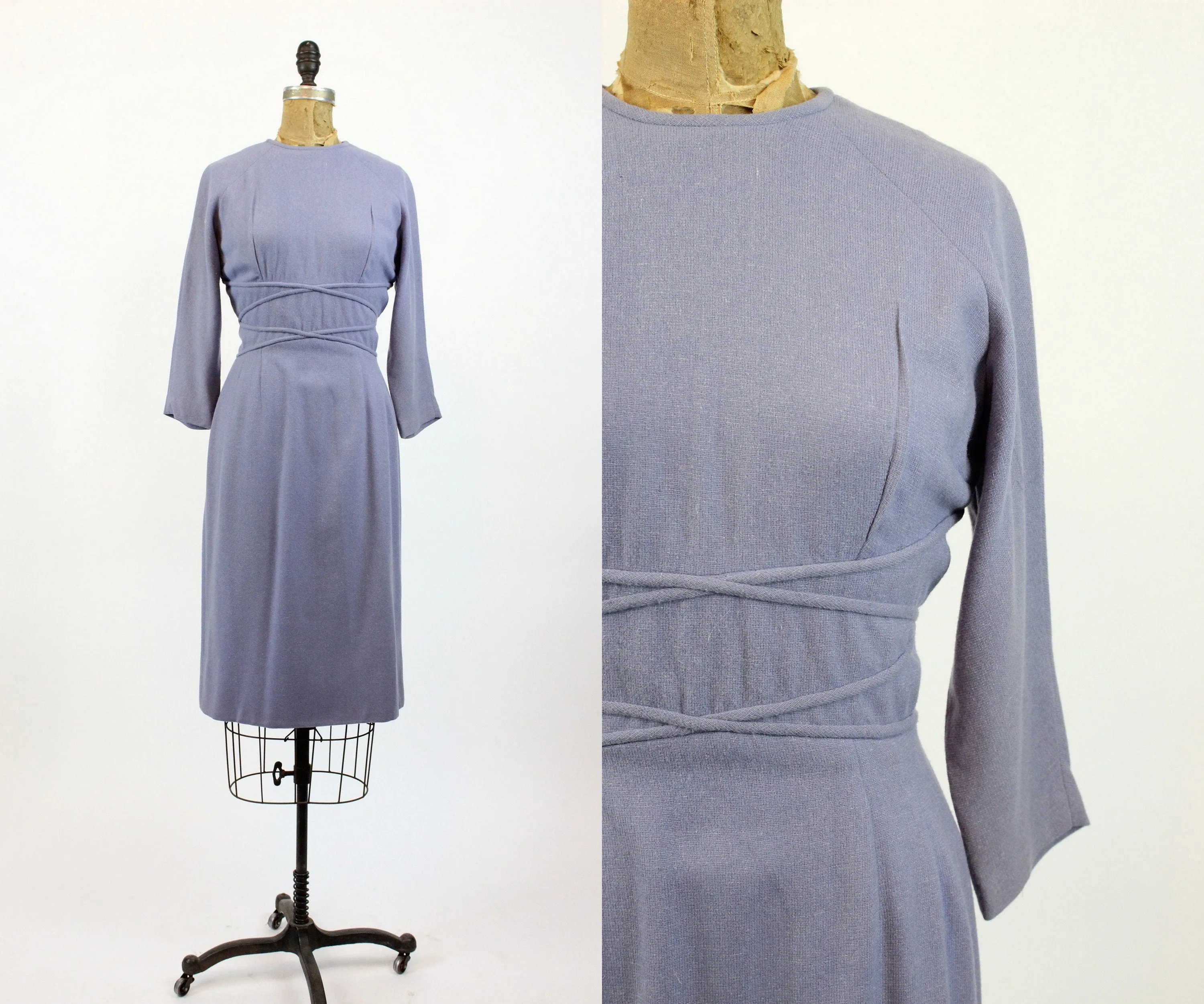 1950s PERIWINKLE wool wiggle dress small | new fall