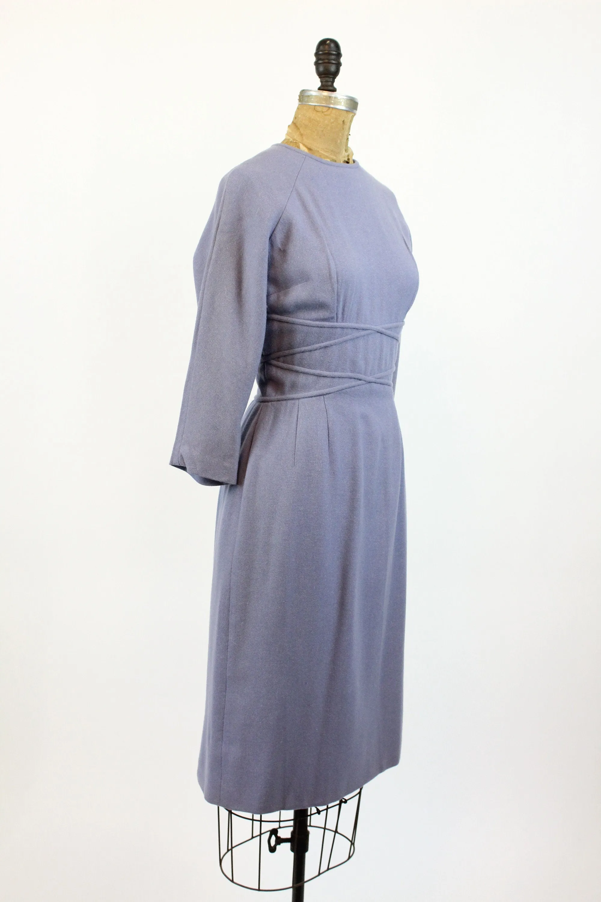 1950s PERIWINKLE wool wiggle dress small | new fall