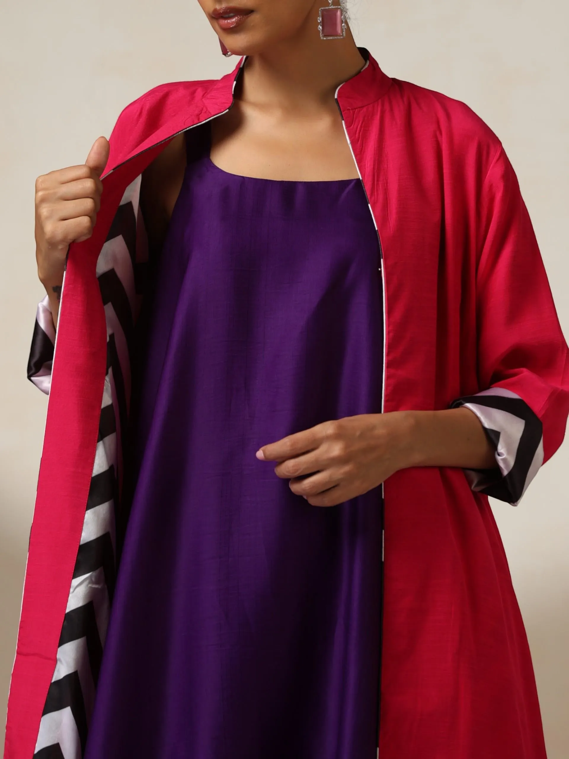 2 pc SET - Purple Silk Blend A line Top and Bottom with Pocket