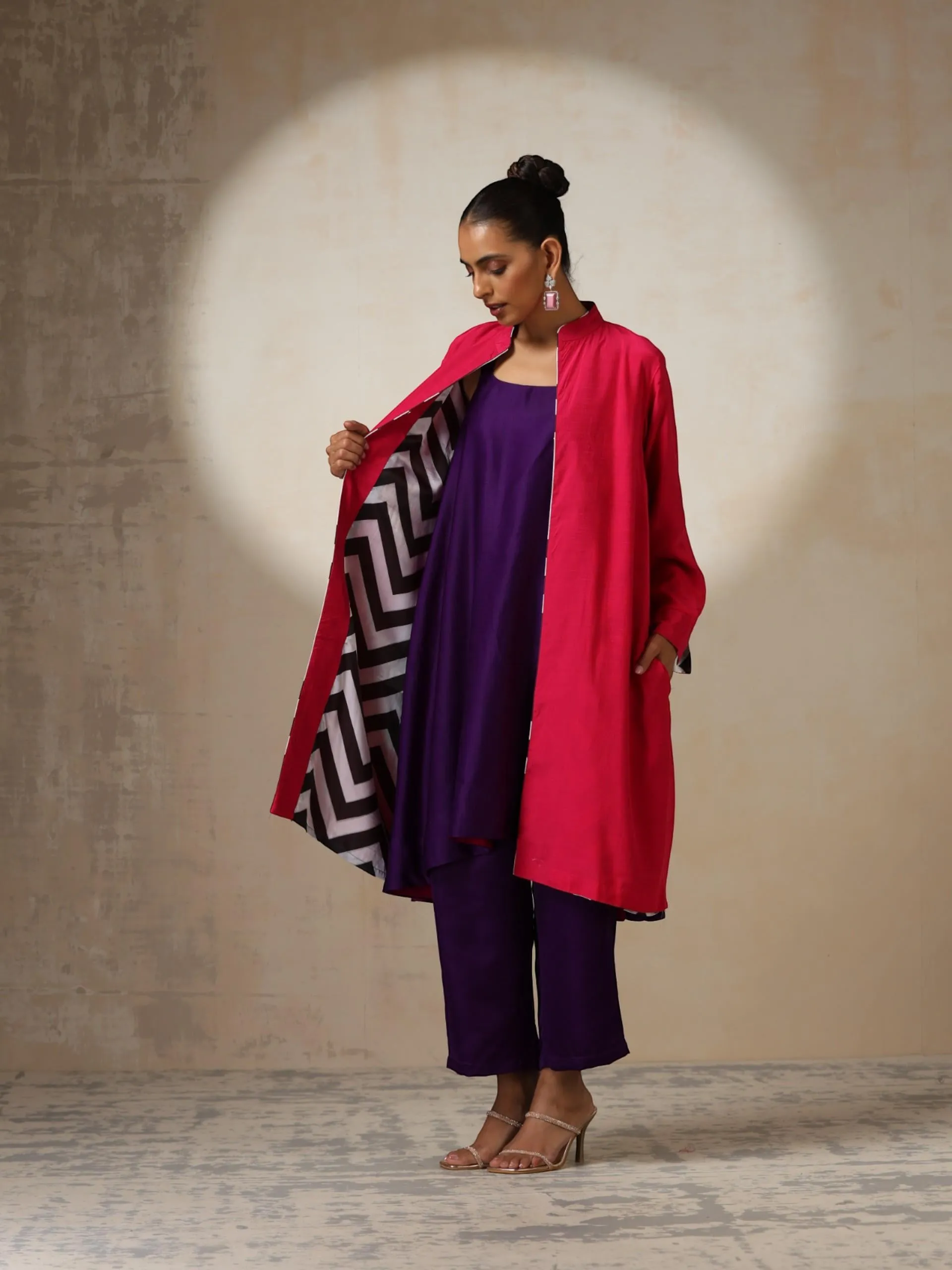 2 pc SET - Purple Silk Blend A line Top and Bottom with Pocket