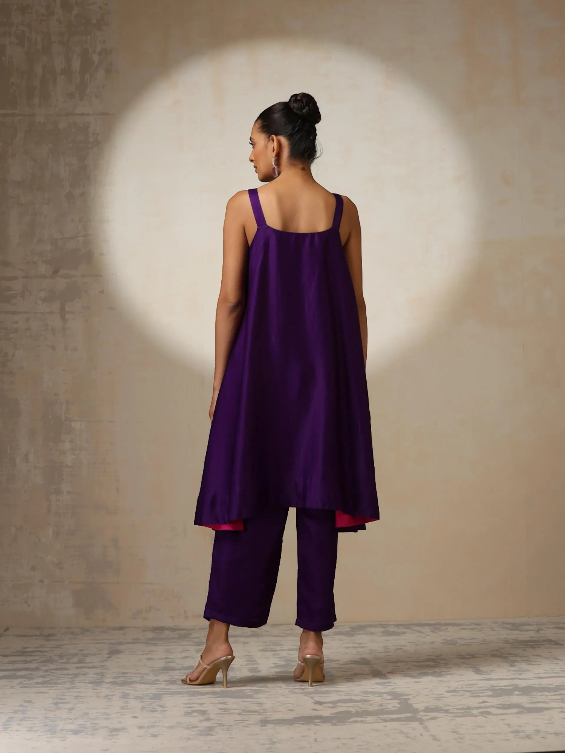 2 pc SET - Purple Silk Blend A line Top and Bottom with Pocket