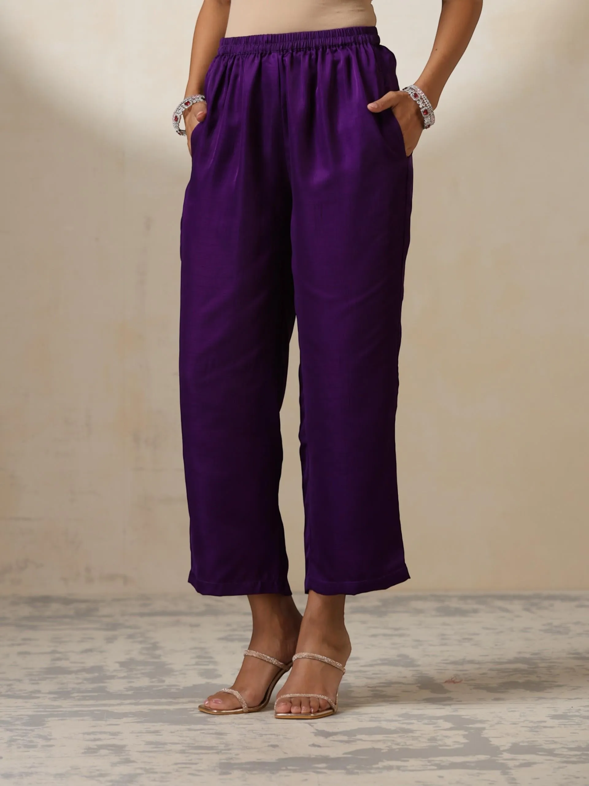 2 pc SET - Purple Silk Blend A line Top and Bottom with Pocket