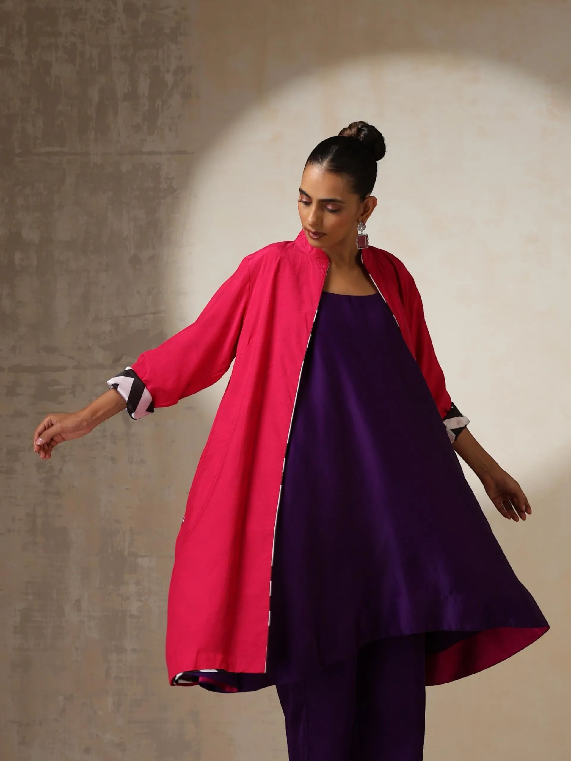 2 pc SET - Purple Silk Blend A line Top and Bottom with Pocket