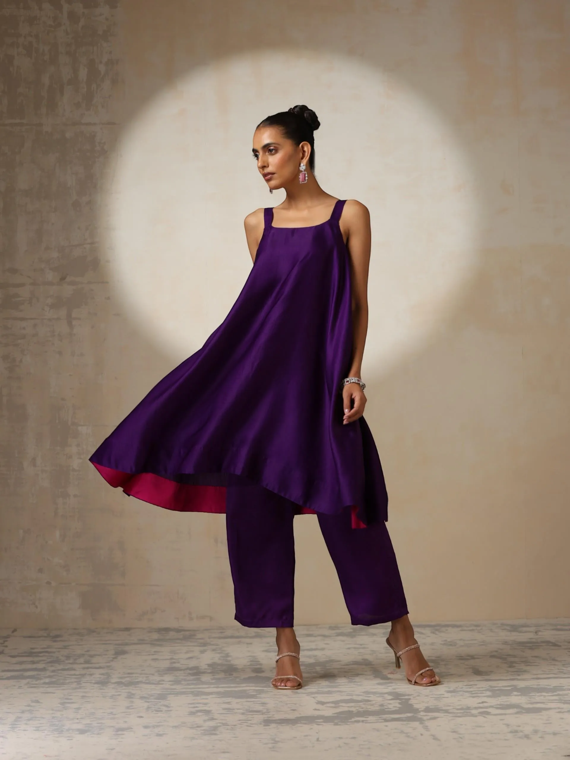 2 pc SET - Purple Silk Blend A line Top and Bottom with Pocket