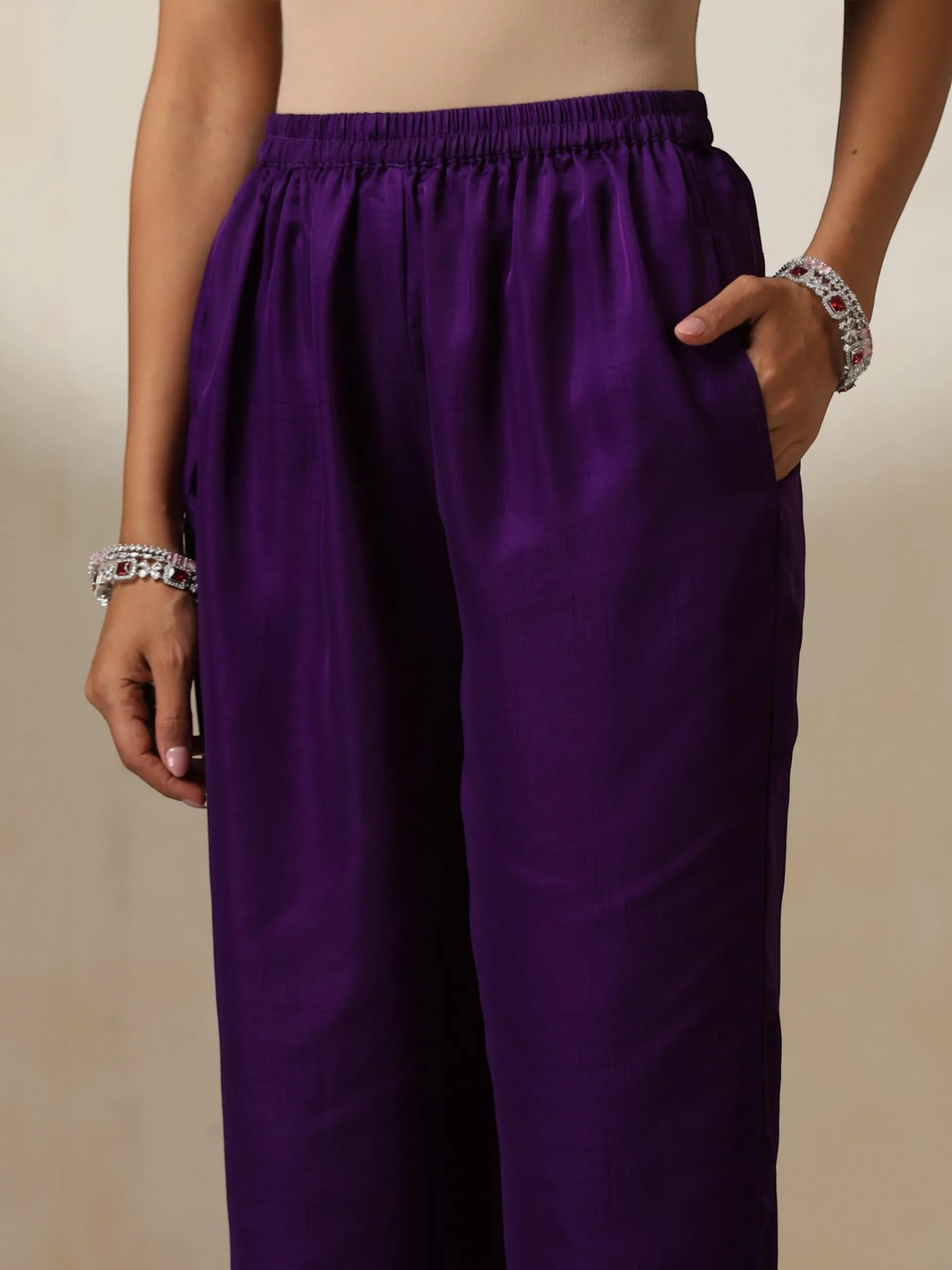 2 pc SET - Purple Silk Blend A line Top and Bottom with Pocket
