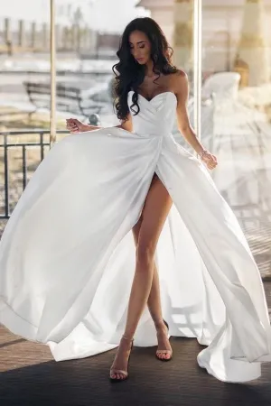 A-line Satin Maxi Long Dress for Bride 2021