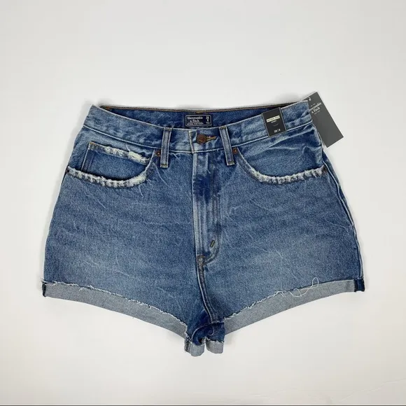 Abercrombie &amp; Fitch Natural Rise Distressed Denim‎ Shorts 28