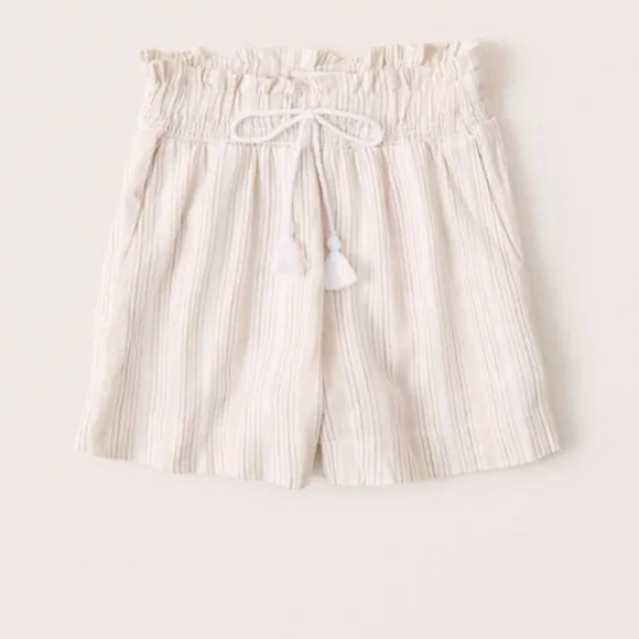 Abercrombie and Fitch tan and white stripe linen blend shorts size small