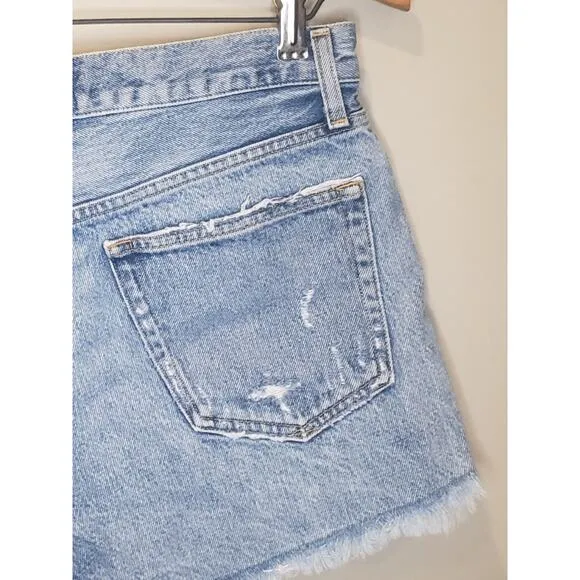 Agolde Distressed Raw Frayed Cut Off Button Fly Light Wash Denim Shorts Size 26