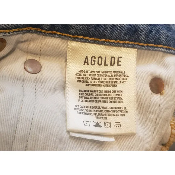 Agolde Distressed Raw Frayed Cut Off Button Fly Light Wash Denim Shorts Size 26