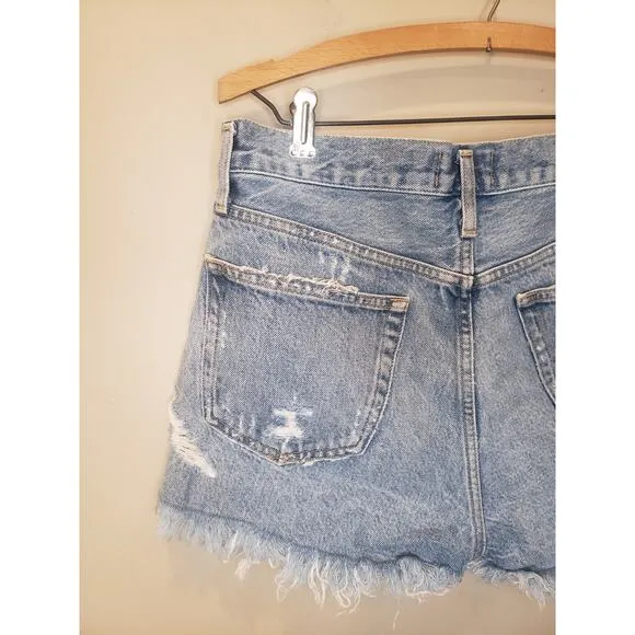 Agolde Distressed Raw Frayed Cut Off Button Fly Light Wash Denim Shorts Size 26