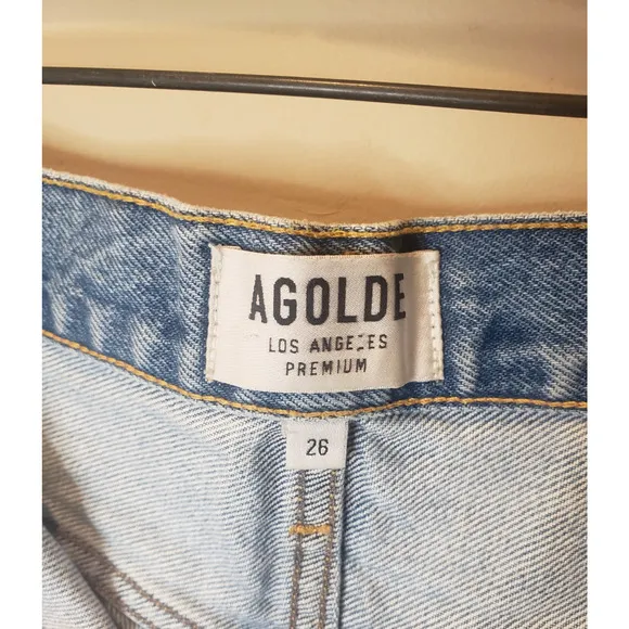 Agolde Distressed Raw Frayed Cut Off Button Fly Light Wash Denim Shorts Size 26