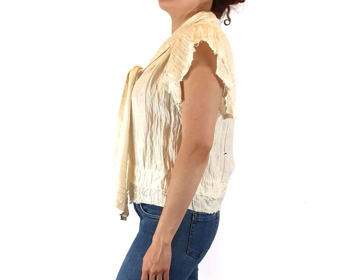 Aje cream silk-linen mix short sleeve top with beautiful front drape size 10