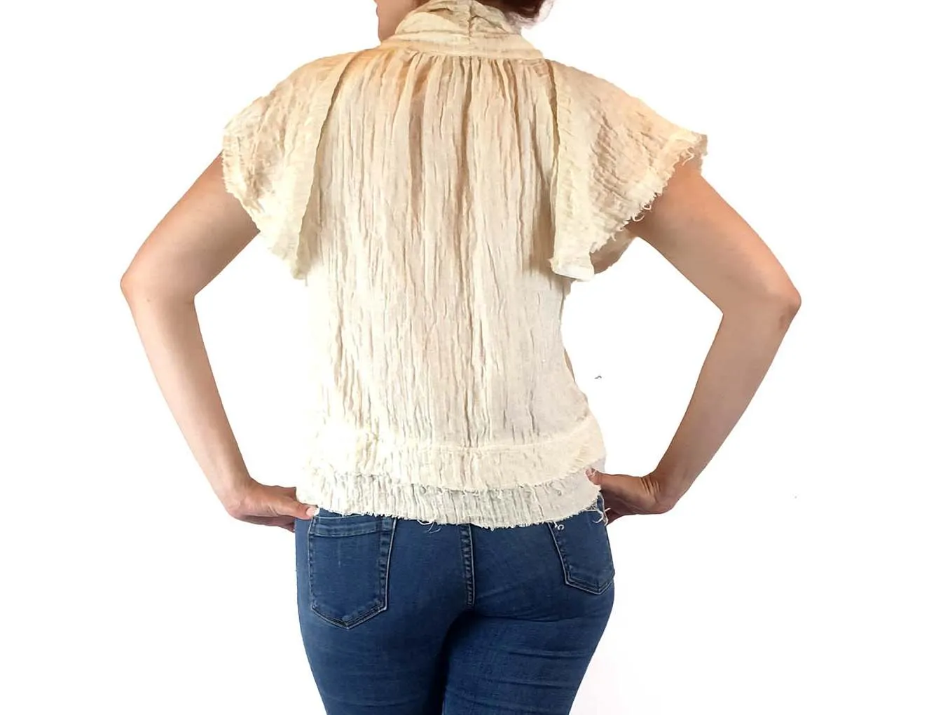 Aje cream silk-linen mix short sleeve top with beautiful front drape size 10