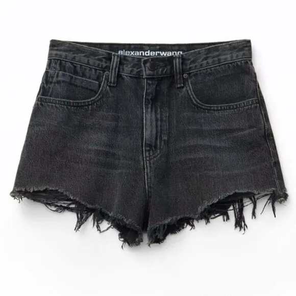 Alexander Wang Bite High Rise Shorts charcoal Black Denim size 25 casual jeans