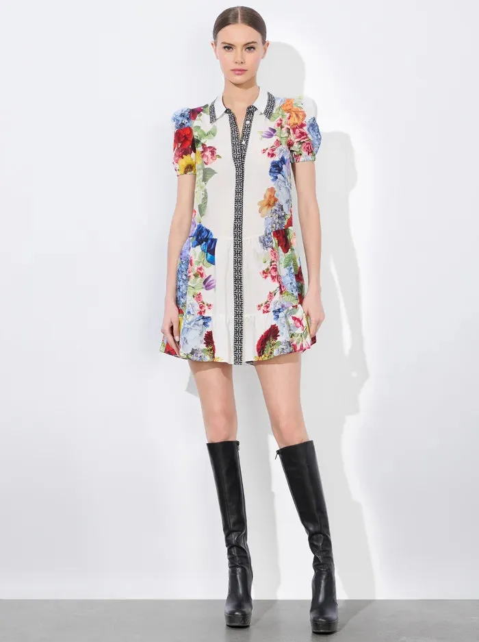 alice   olivia - Claire Short Sleeve Tiered Mini Dress in Off White