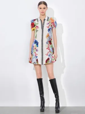 alice   olivia - Claire Short Sleeve Tiered Mini Dress in Off White