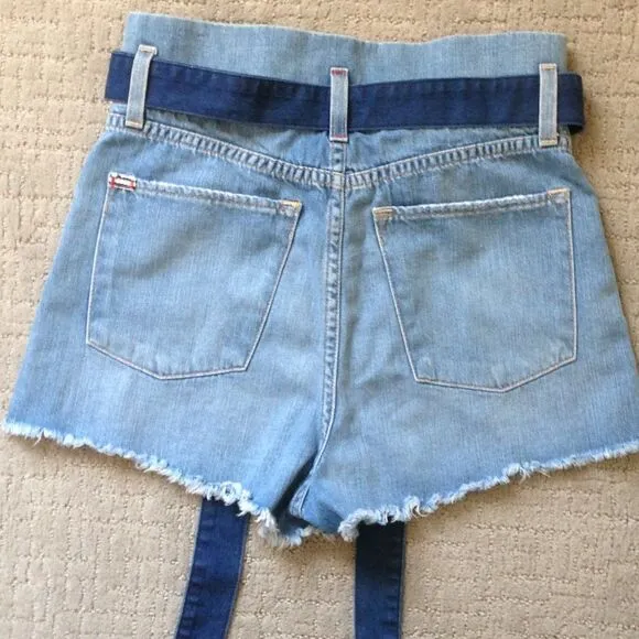 Alice   Olivia Denim Jean Shorts Paper Bag Waist and Tie Belt 25