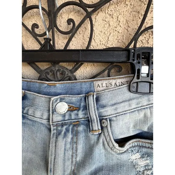 All Saints Hot Pant Fit Denim Cut Off Shorts - Size 27 - Light Wash Blue