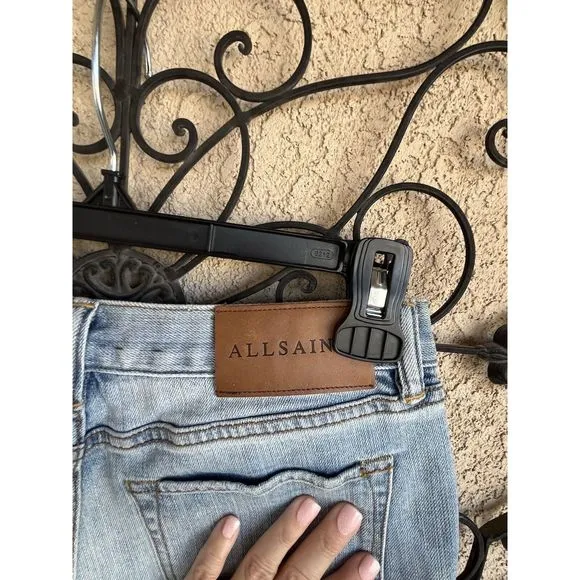 All Saints Hot Pant Fit Denim Cut Off Shorts - Size 27 - Light Wash Blue