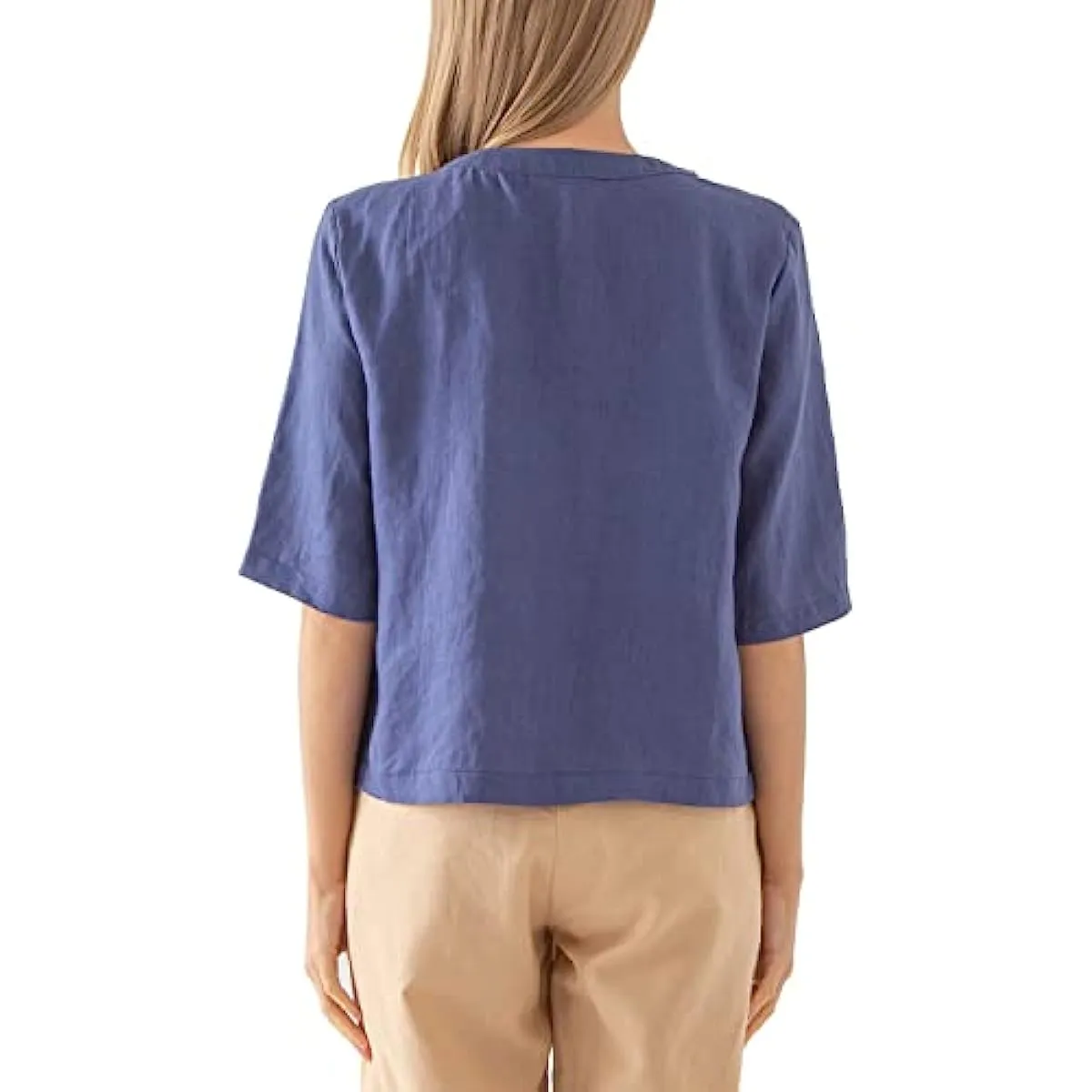 Amazhiyu Pure Linen Open Front Cropped Cardigan