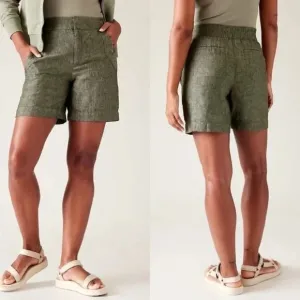 ATHLETA VOYAGER LINEN SHORT SHORTS ASPEN OLIVE NEW WITH TAGS SIZE 0 RESORT VACAY