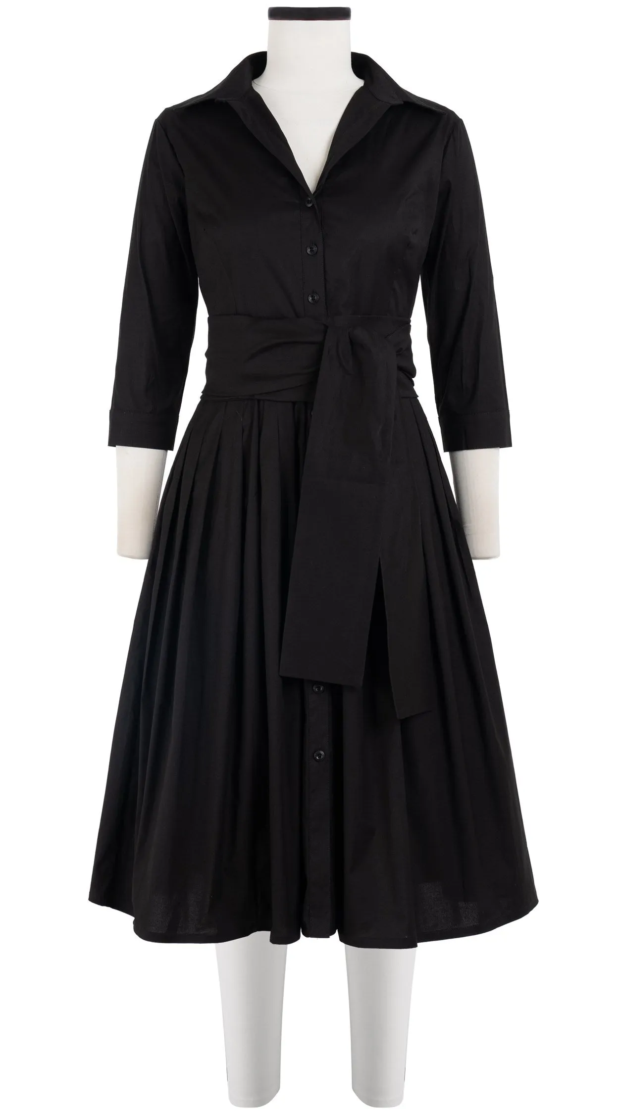Audrey Dress #2 Shirt Collar 3/4 Sleeve Long Length Cotton Stretch (Solid)