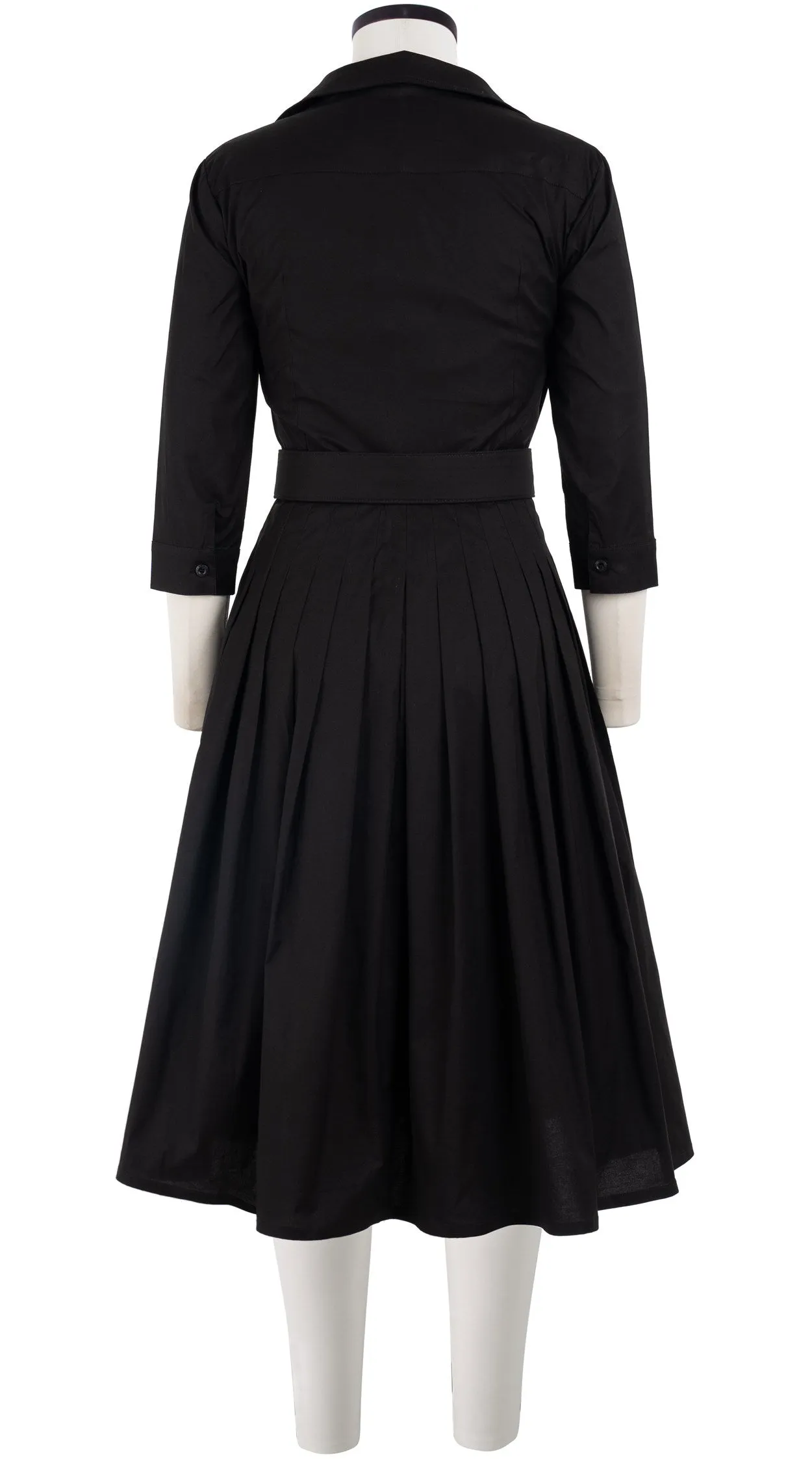 Audrey Dress #2 Shirt Collar 3/4 Sleeve Long Length Cotton Stretch (Solid)