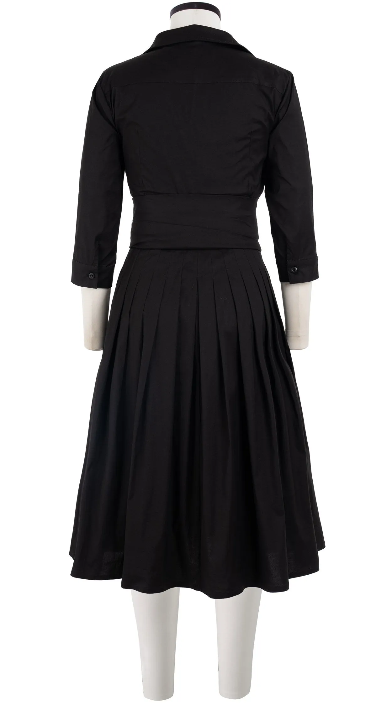 Audrey Dress #2 Shirt Collar 3/4 Sleeve Long Length Cotton Stretch (Solid)
