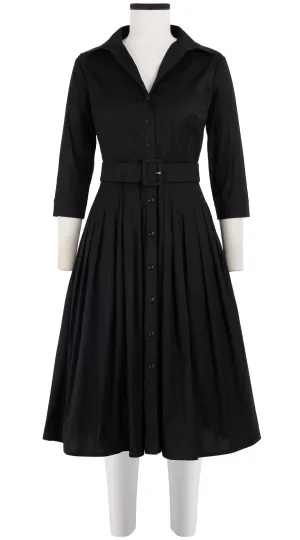 Audrey Dress #2 Shirt Collar 3/4 Sleeve Long Length Cotton Stretch (Solid)