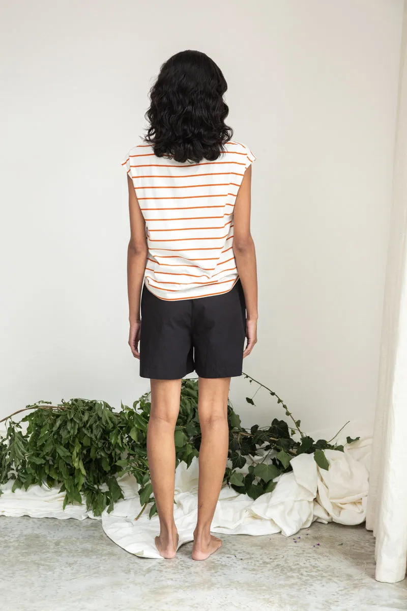 Aukai-Sue Organic Cotton Top in White and Brick Thin Stripe