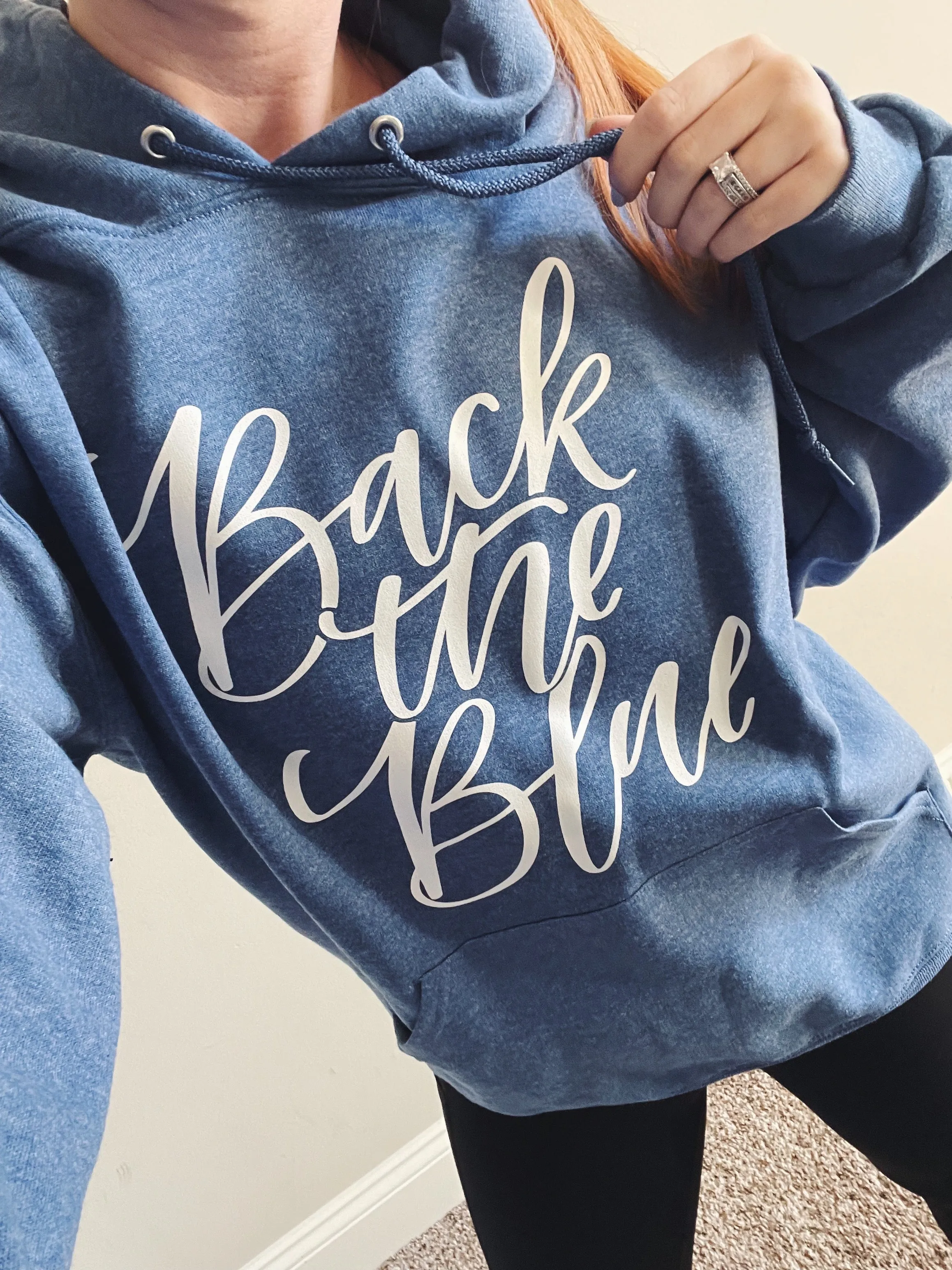 Back The Blue Script © Unisex Crewneck Hoodie (Vintage Heather Blue)