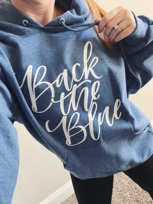 Back The Blue Script © Unisex Crewneck Hoodie (Vintage Heather Blue)