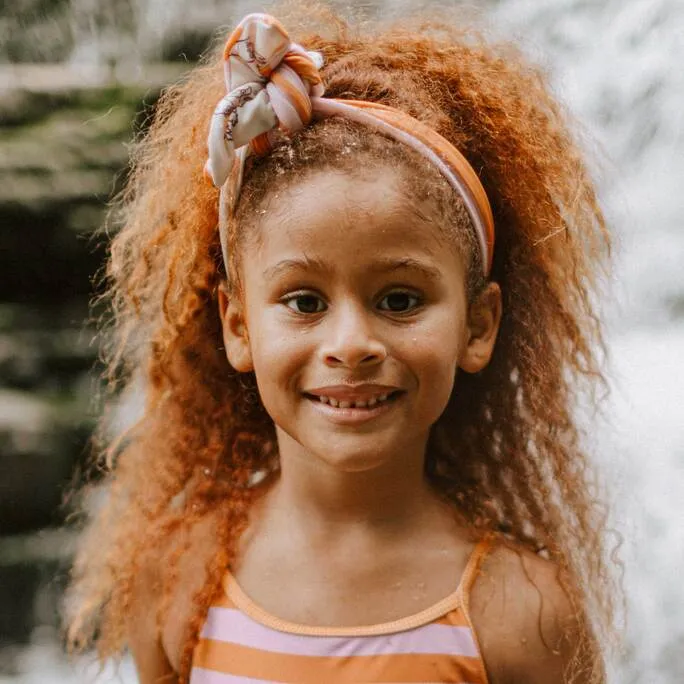 Bandeau noué mauve réversible, enfant || Reversible purple knotted headband, child