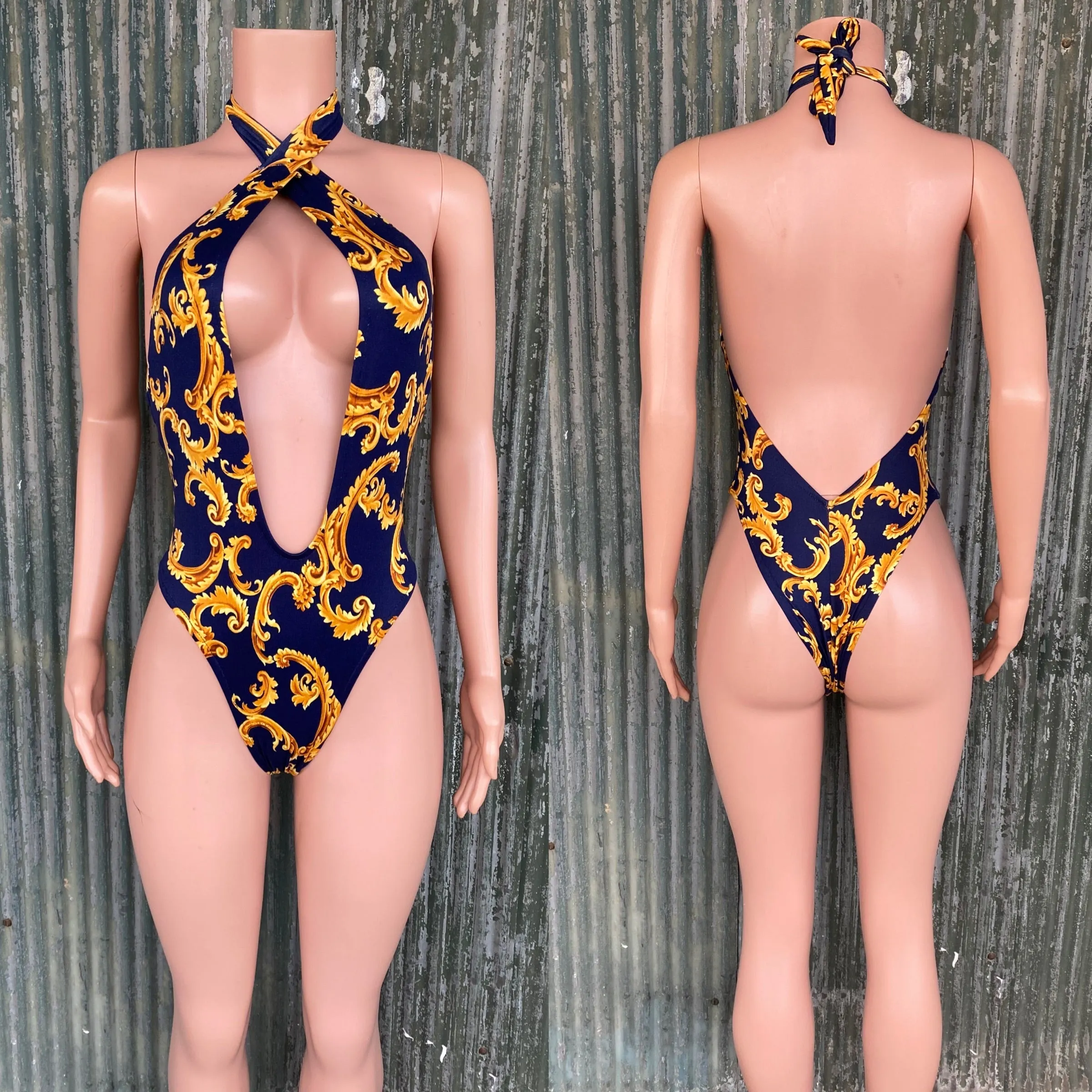Baroque print halter monokini