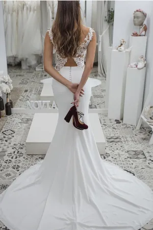 Bateau Mermaid Wedding Dresses with Lace X Back