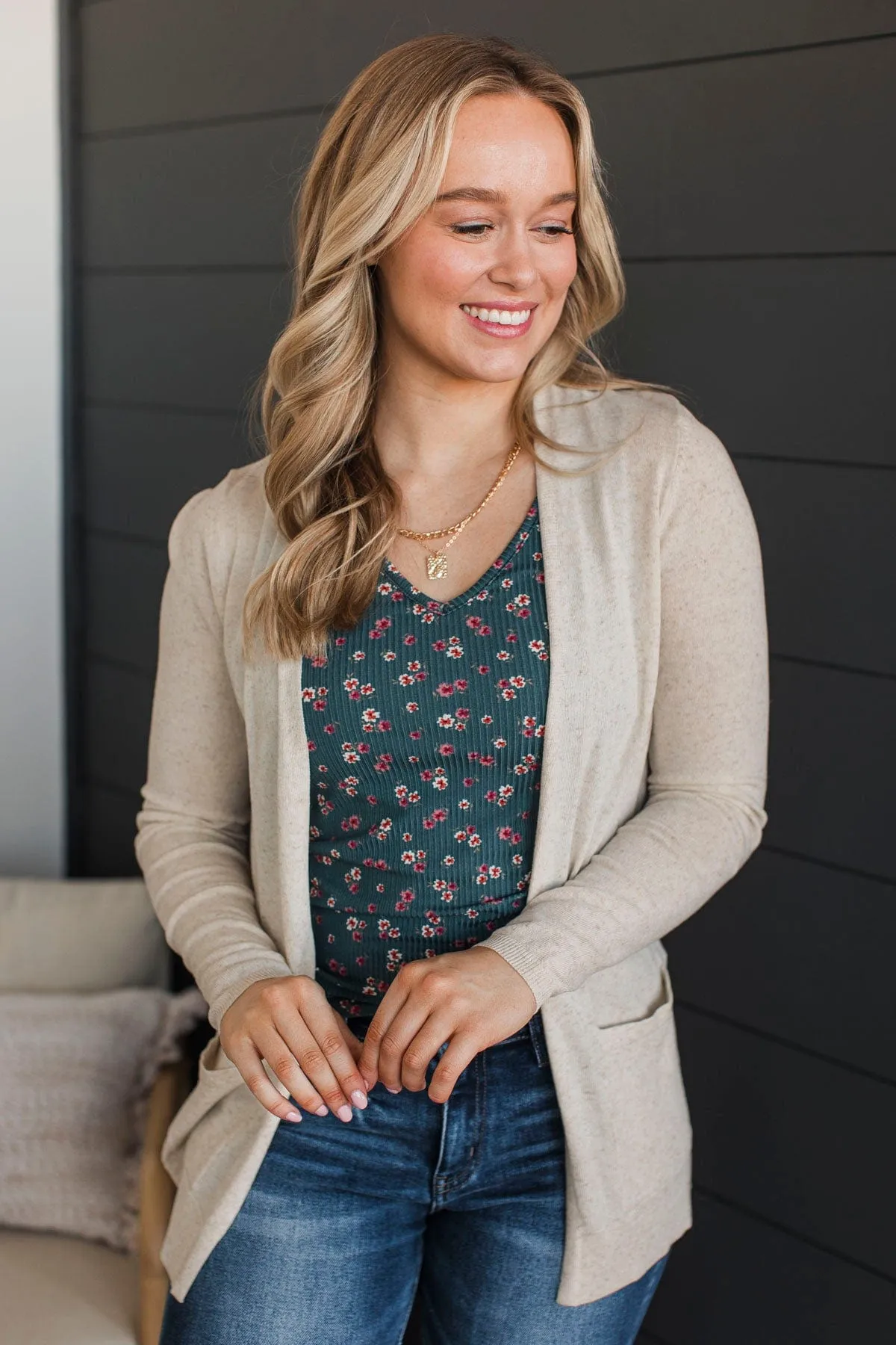 Beyond Confident Open Front Cardigan- Natural