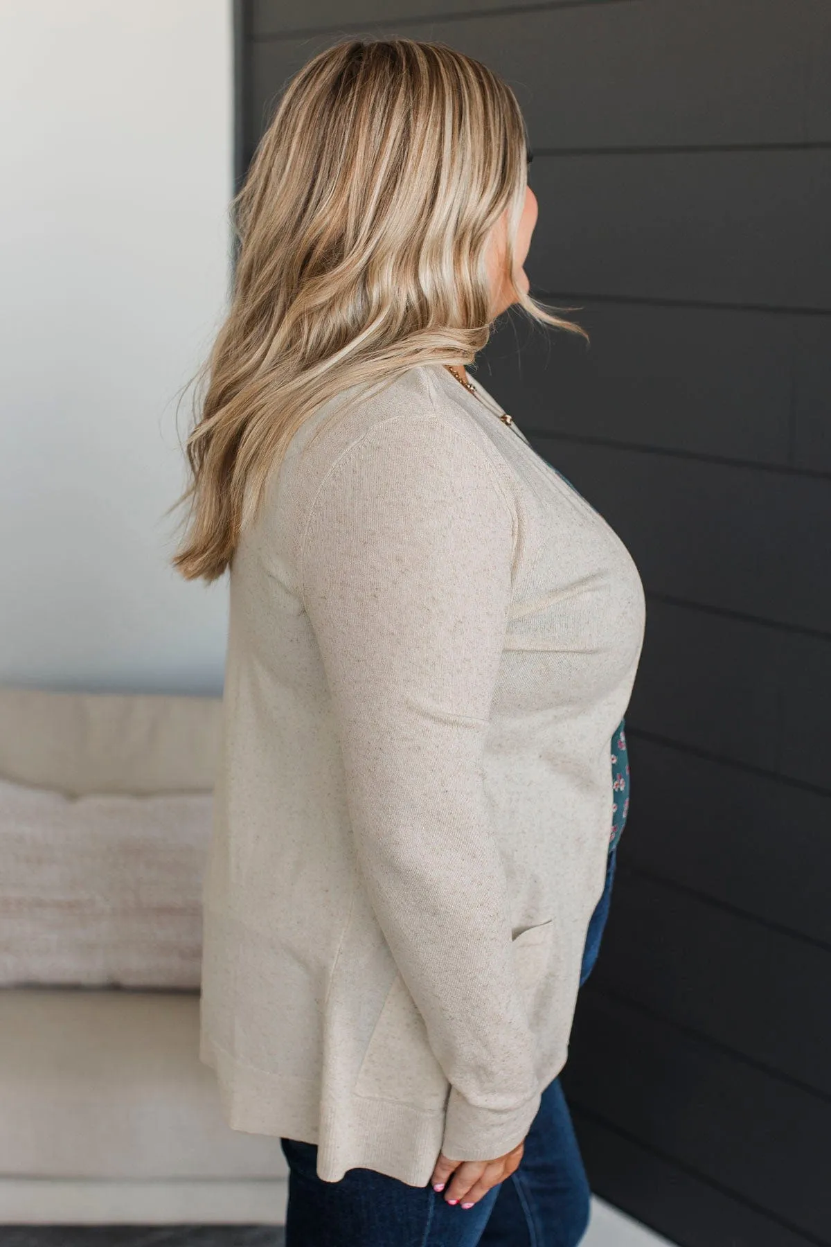 Beyond Confident Open Front Cardigan- Natural