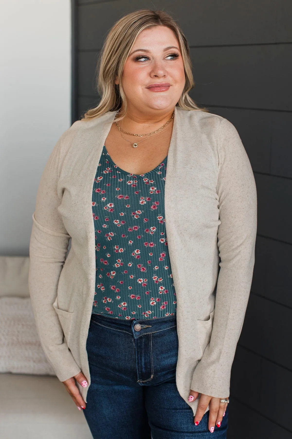 Beyond Confident Open Front Cardigan- Natural