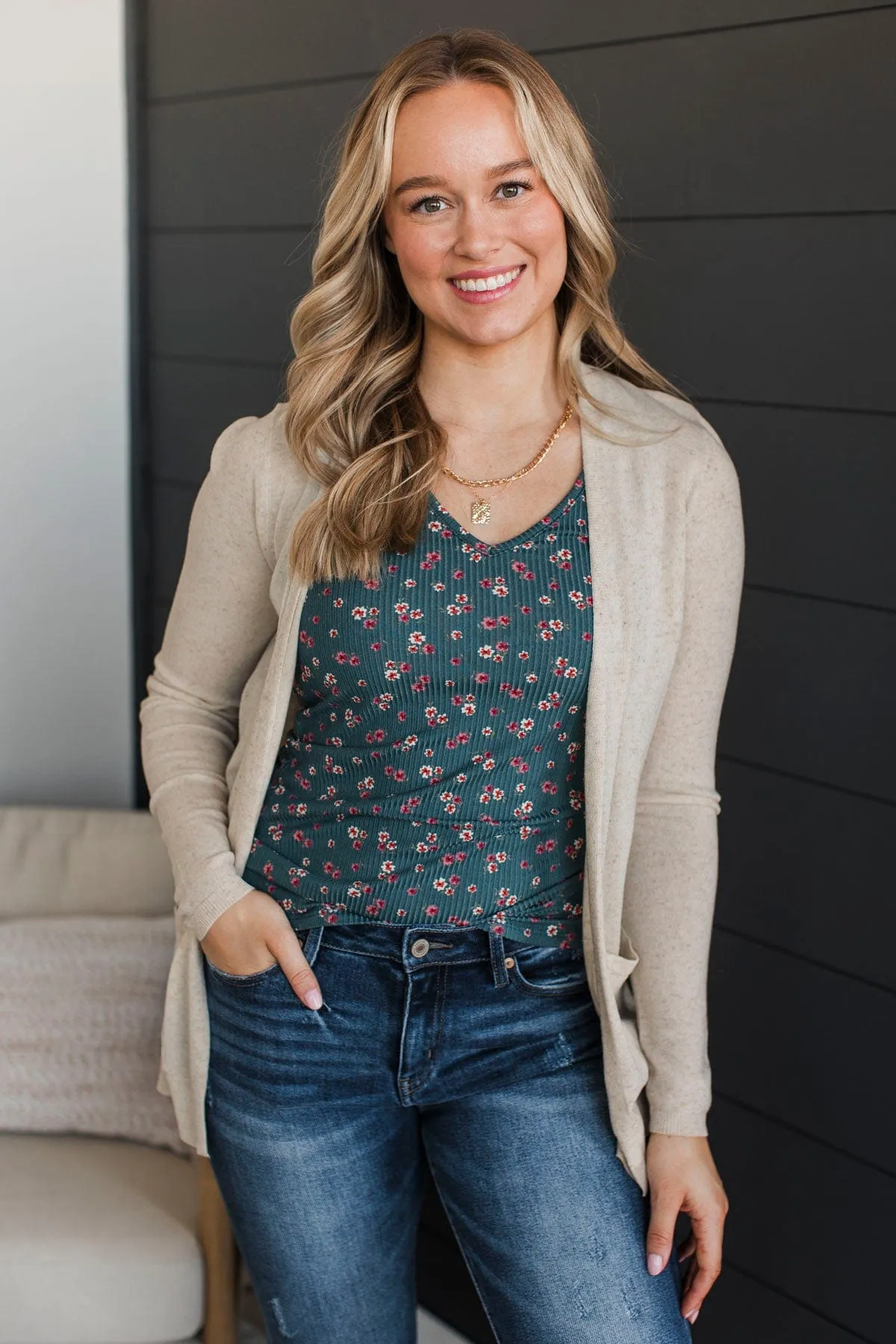 Beyond Confident Open Front Cardigan- Natural