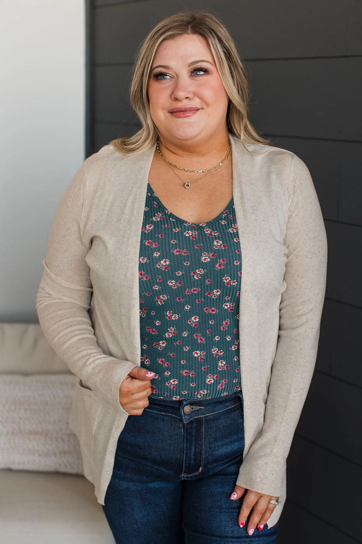 Beyond Confident Open Front Cardigan- Natural