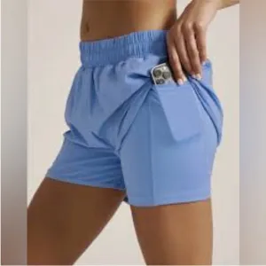 Beyond Yoga In Stride Line Shorts In Flower Blue  Size S