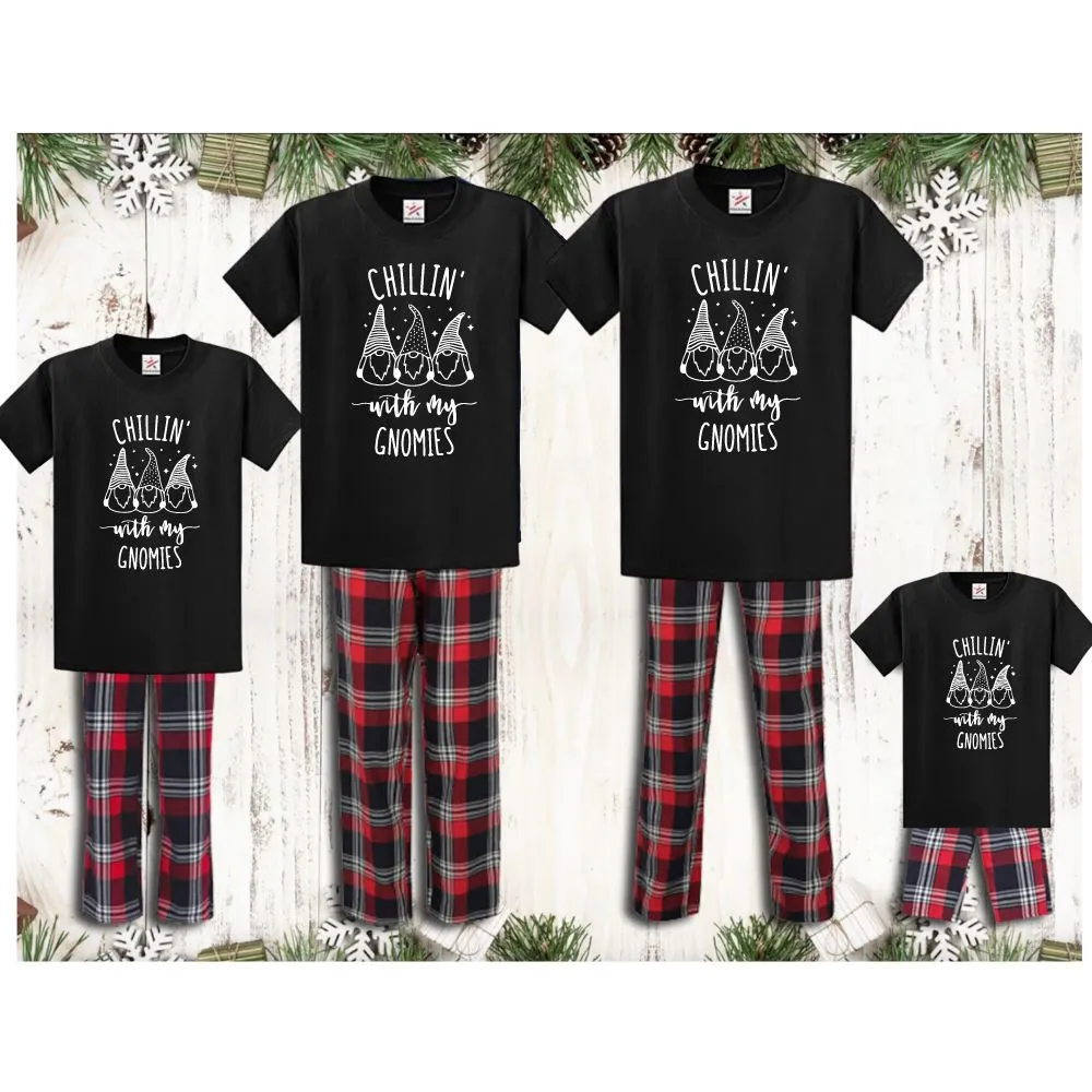 Black Chillin with my gnomies Tartan Pyjamas