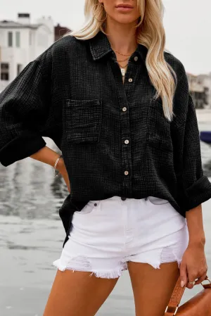 Black NOBERT COTTON BUTTON DOWN TOP