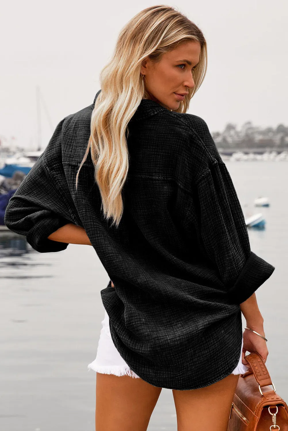 Black NOBERT COTTON BUTTON DOWN TOP