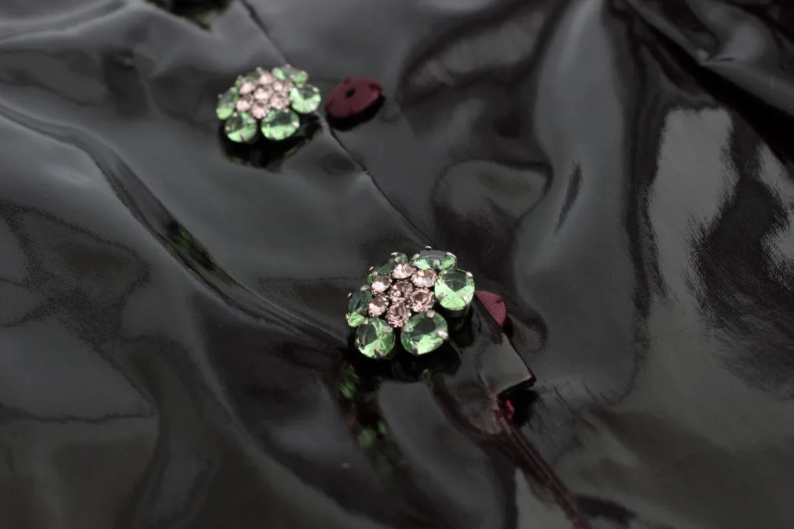Black patent floral HANDPAINTED dress