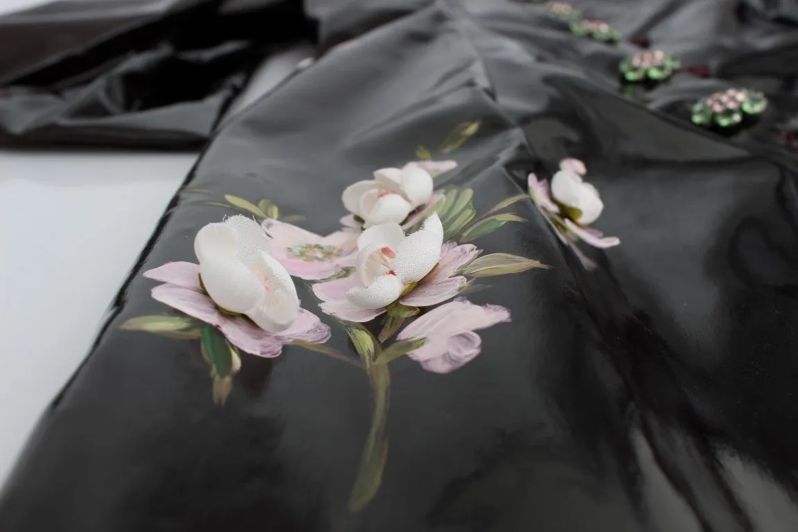 Black patent floral HANDPAINTED dress