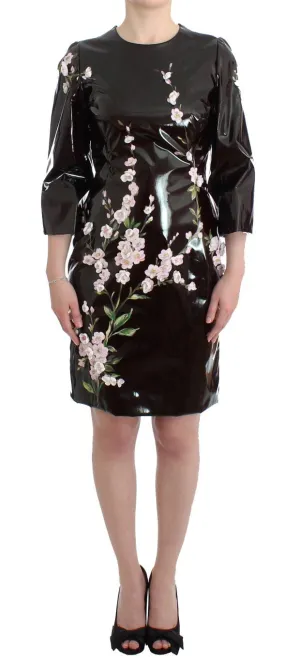 Black patent floral HANDPAINTED dress